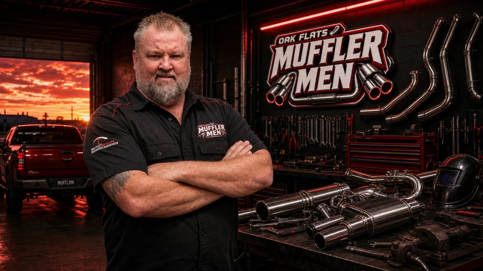 Technician uniform hero for Oak Flats Muffler Men