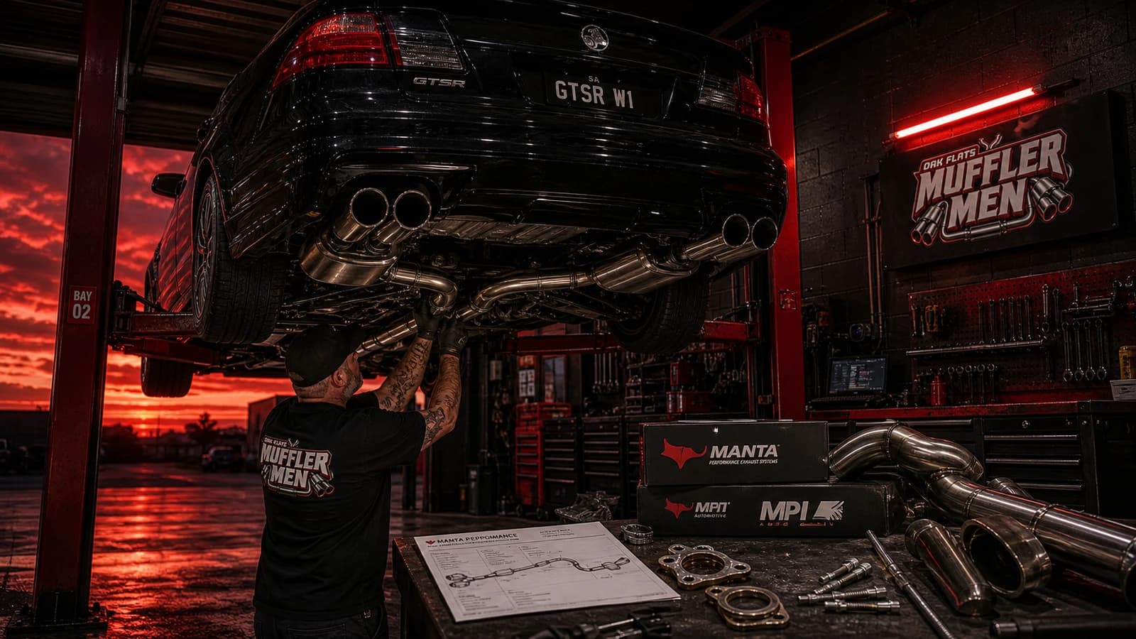 Stainless exhaust pipework and workshop fitment