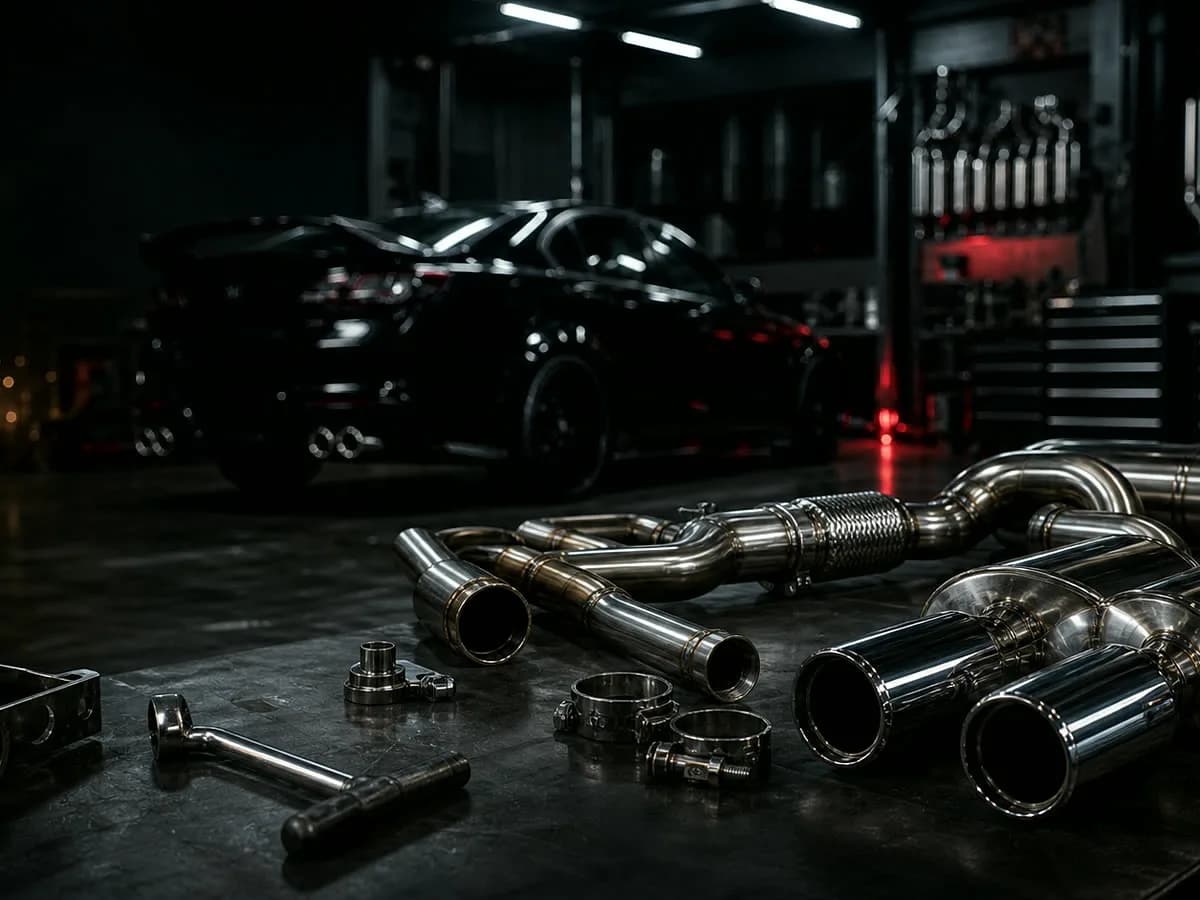 Dark workshop bay with fabrication tools and red light