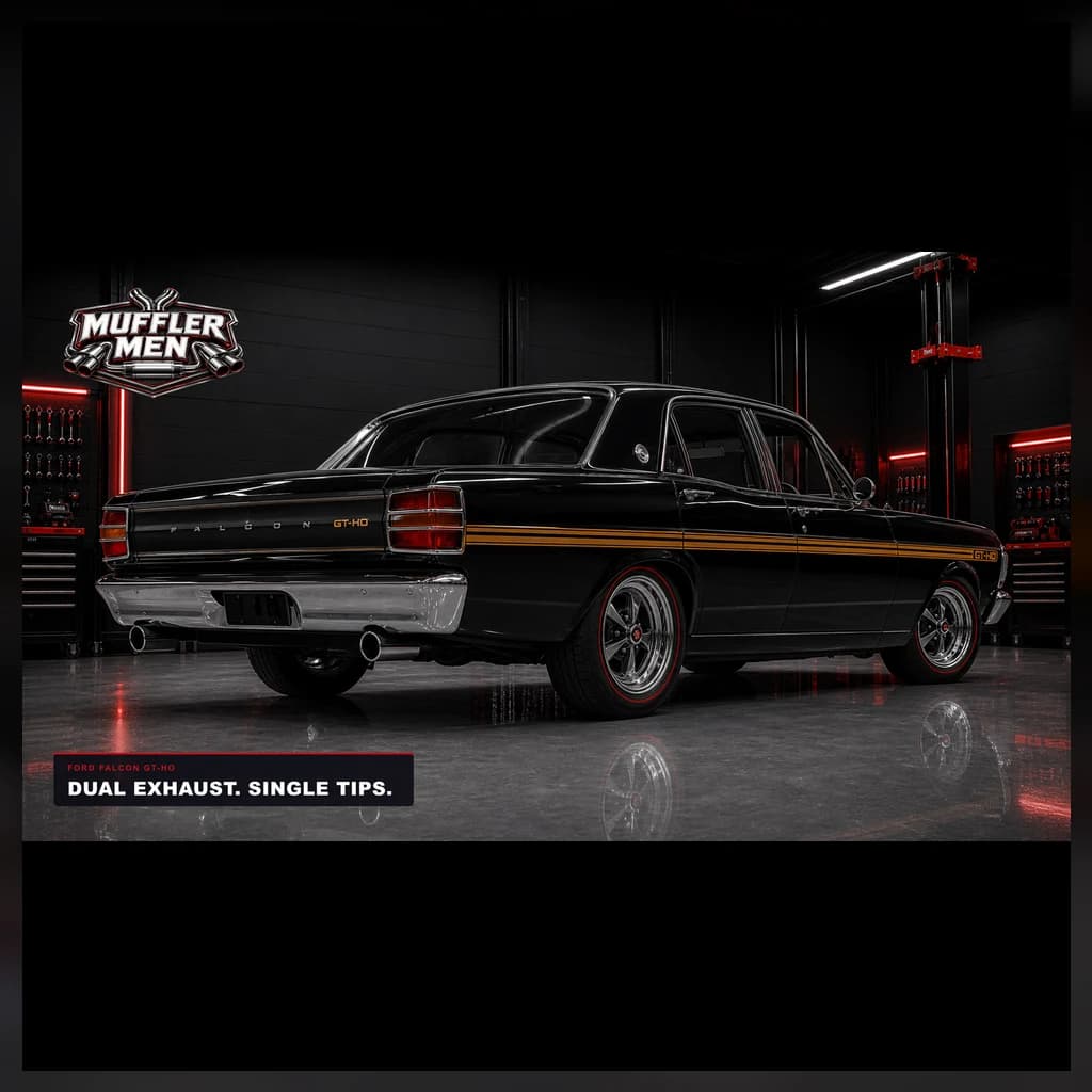 Ford Falcon GT-HO rear sound view for Oak Flats Muffler Men exhaust advice