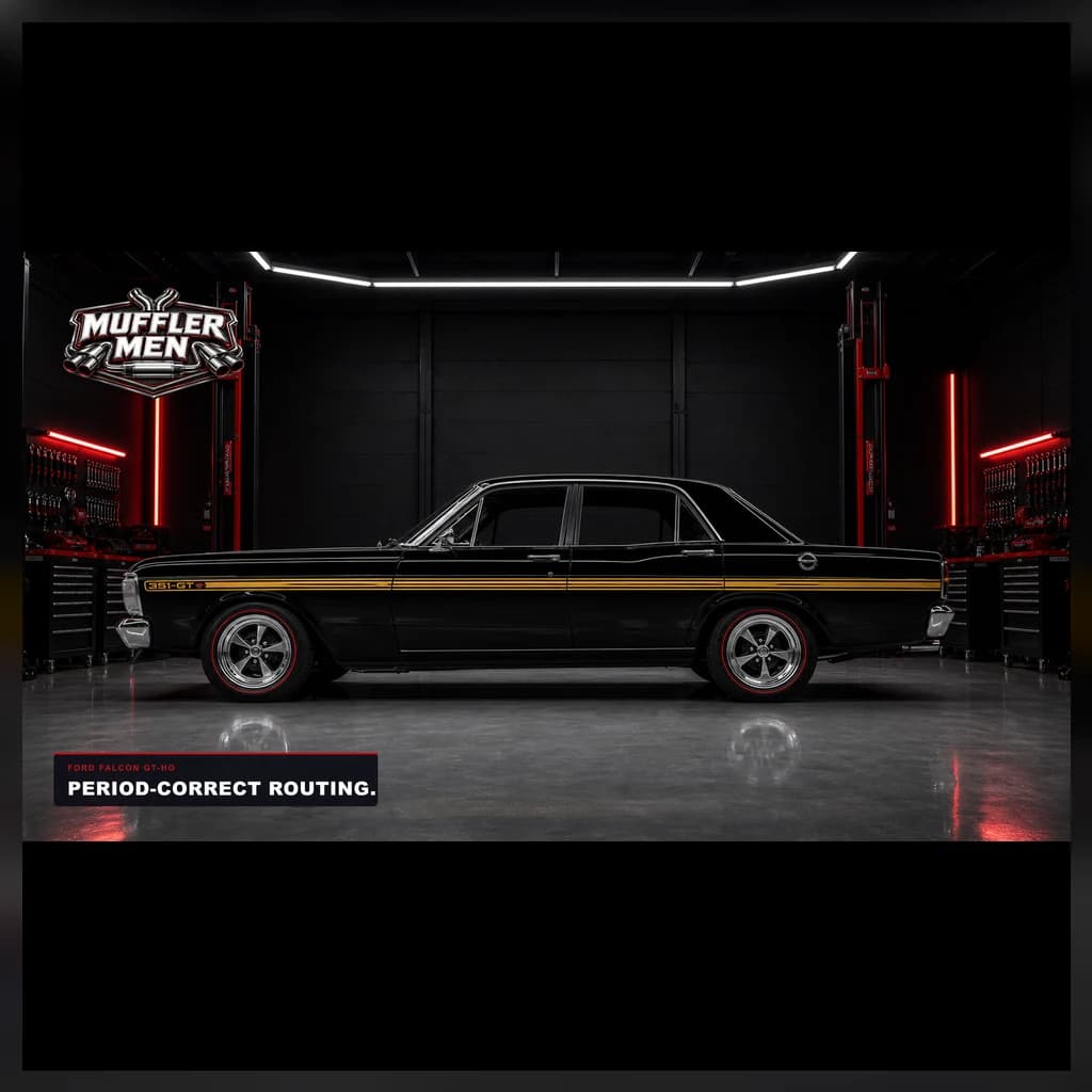 Ford Falcon GT-HO side clearance view for Oak Flats Muffler Men exhaust advice