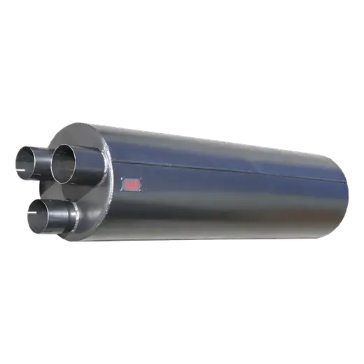 11″ ROUND x 40″ BARREL LENGTH x TWIN 3″ IN/ SINGLE 3.5″ OUT SAME END – MERCEDES – BAFFLED SILENCER / MUFFLER product image