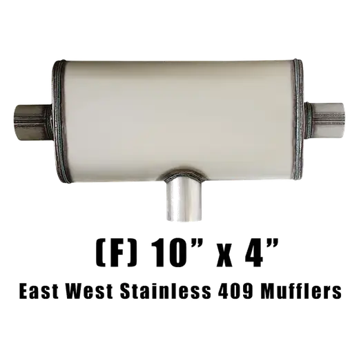 10" x 4" Mid In/Dual Out Single Each End Configurations Mufflers | Stainless 409 | Select Your Size Length and Internal Options product image