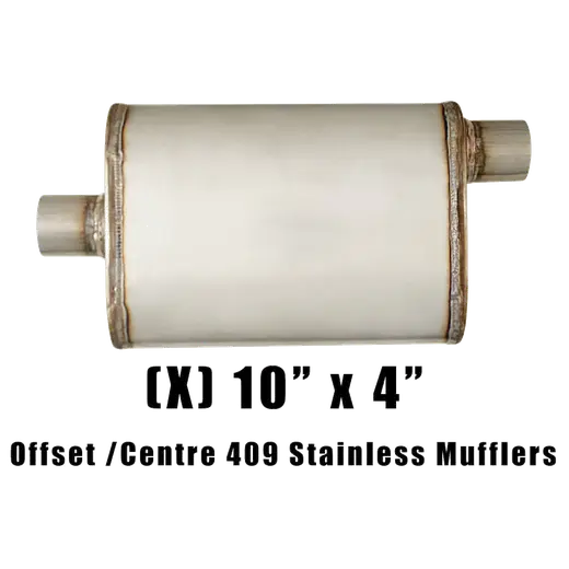 10" x 4" Offset/Centre Welded (F) Configurations Mufflers | Stainless 409 | Select Your Size Length and Internal Options product image