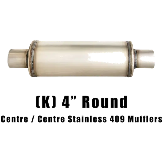 4" Round Centre/Centre Configurations Mufflers | Stainless 409 | Select Your Size Length and Internal Options product image