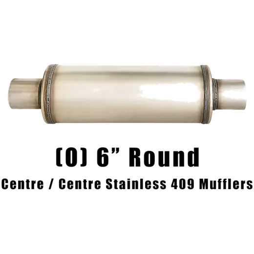 6" Round Centre/Centre Configurations Mufflers | Stainless 409 | Select Your Size Length and Internal Options product image