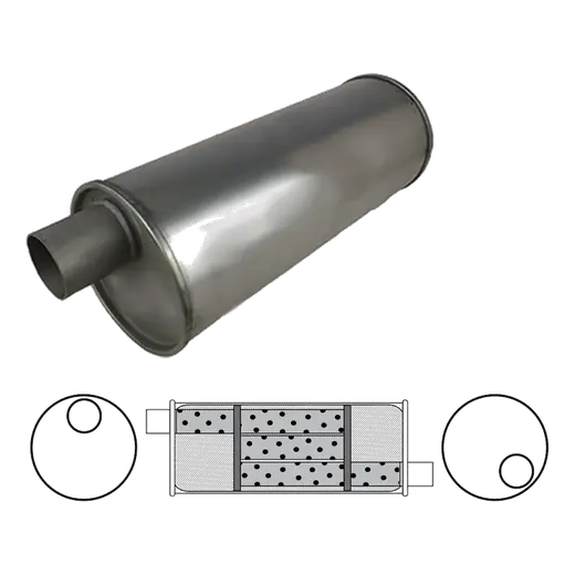 6" Round Offset/Offset Righthand Rotation Configurations Universal Mufflers | Aluminised | Select Your Size Length and Internal Options product image