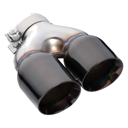 Angle Cut Y-Piece inner Cone Taper Stepped 2 1/2" In 2 x 31/2" Out 9" Long RHS SS304 Black Chrome Finish Clamped Tip product image