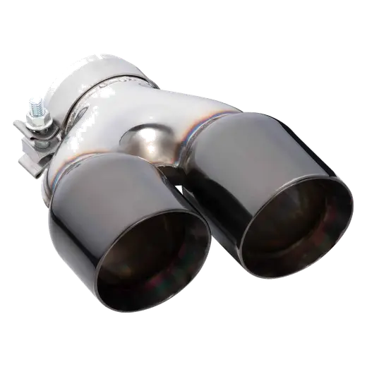 Angle Cut Y-Piece Inner Cone Taper Stepped 3" In 2 x 31/2" Out 9" Long LHS SS304 Black Chrome Finish Clamped Tip product image