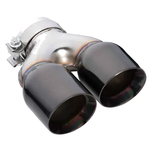 Angle Cut Y-Piece inner Cone Taper Stepped 3" In 2 x 31/2" Out 9" Long RHS SS304 Black Chrome Finish Clamped Tip product image