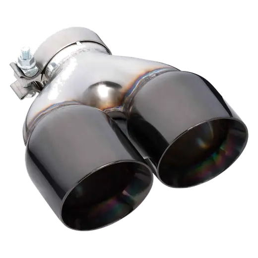 Angle Cut Y-Piece inner Cone Taper Stepped 3" In 2 x 4" Out 9" Long RHS SS304 Black Chrome Finish Clamped Tip product image
