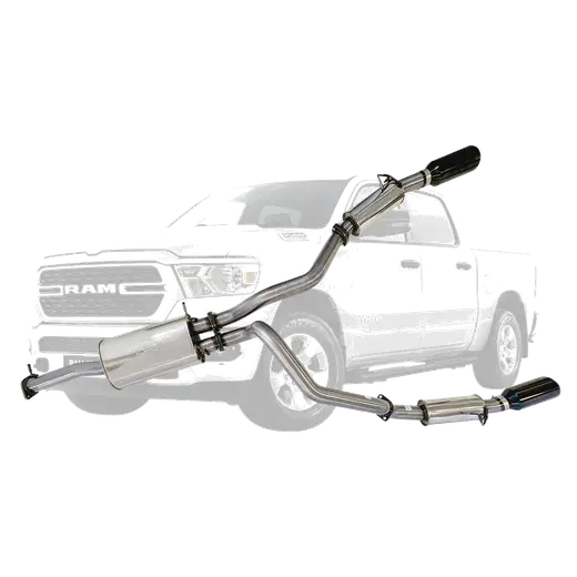 Ram 1500 DT Stainless Steel Exhaust System - Twin 3 Inch Cat Back with 5 Inch Black Chrome Tips for Limited and Laramie product image