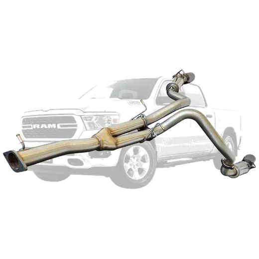 Ram 1500 DT Stainless Steel Pipe Only Exhaust System - Twin 3 Inch Cat Back with 5 Inch Black Chrome Tips for Limited and Laramie product image