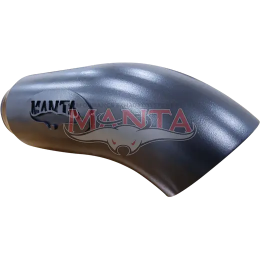 4in (102mm) Outlet, 3in ID Inlet, Long Leg, Manta Badge Left Hand Dump Tip, Stainless Steel Coated B product image
