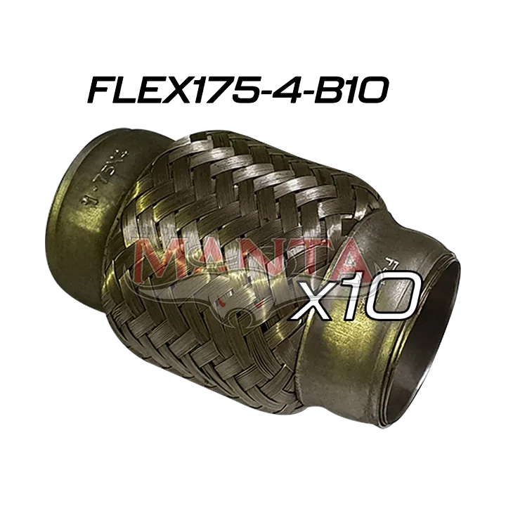 (Pack 10) 1 3/4in ID x 100mm (4in) Stainless Steel Flex Bellow, Double Braided Liner product image