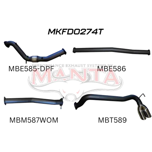 Ford PX2 & PX3 Ranger 3in Turbo Back Without Cat & Without Muffler, Twin Tip Side Exit product image