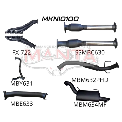 Nissan Patrol Y62 V8 5.6L Wagon 3in Full Exhaust System - Extractors, Hi Flow cats, hotdog centre product image