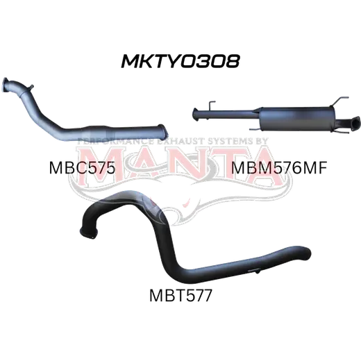 Prado KDJ120, KDJ150, 3.0L D4D Engine, 3in Turbo Back, Centre Muffler & Rear Tail Pipe With Cat product image