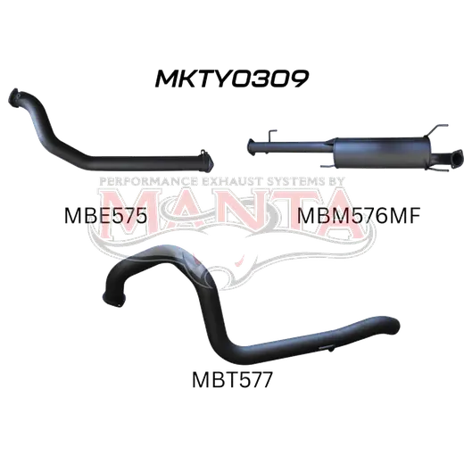 Prado KDJ120, KDJ150, 3.0L D4D Engine, 3in Turbo Back, Centre Muffler & Rear Tail Pipe Without Cat product image