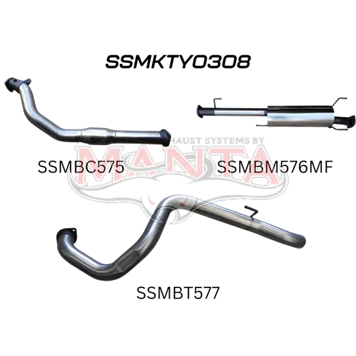 Prado KDJ120, KDJ150, 3.0L D4D Engine, 3in Turbo Back, Centre Muffler & Rear Tail Pipe With Cat product image