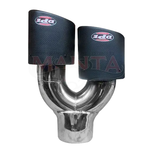 3in Inlet, Twin 4in Carbon Fibre Round Outlet,RHS Double Angle Cut, With Perf Inner Cone DPE Stamped product image