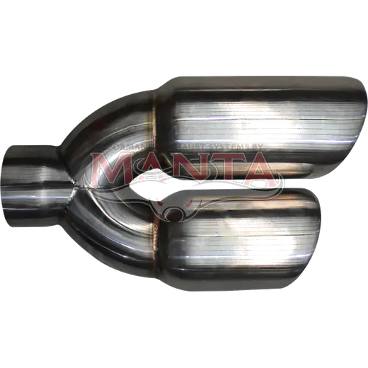 2 1/2in Inlet, Twin 3 1/4in Round Outlet, 10 1/2in Long, RHS Double Angle Cut, Polished Inner Cone product image
