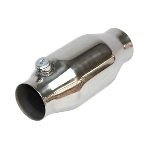 100 Cell bullet cats -Polished Bullet, Petrol Round Metallic Catalytic Converter - Euro II, Inlet/Outlet Diameter 63mm(2-1/2"), 4" Round With Oxygen sensor Nut & Plug, Race use only product image