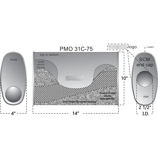 Pacemaker Oval Centre/Offset muffler Double Skin Lock Seam 409 SS 14" Long x 10" Wide x 4" Tall 2 1/2" Single Offset Entry 2 1/2" Single Centre Exit product image
