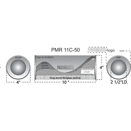 Pacemaker Resonator Round Double Skin Lock Seam 409 SS 10" Long x 4" Wide 2 1/2" Single Entry  2 1/2" Single Exit product image