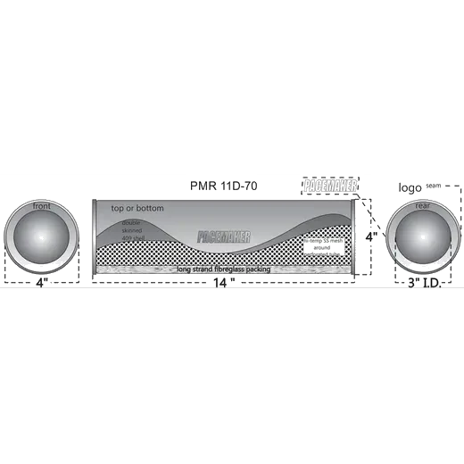 Pacemaker Resonator Round Double Skin Lock Seam 409 SS 14" Long x 4" Wide 3" Single Entry  3" Single Exit product image
