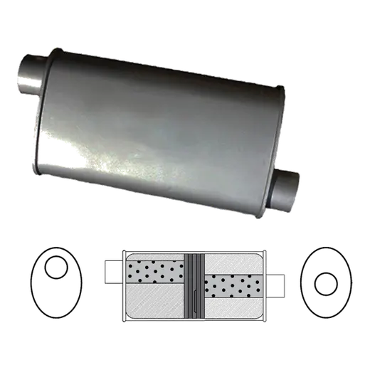 8" x 4" Oval, 16" Long, 2" Offset/Centre, Glass Packed - Baffled product image
