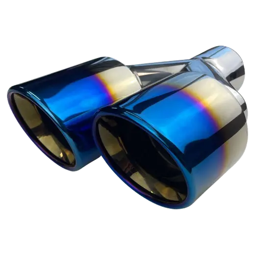 Dual 3 5 Y Piece Exhaust TIP Right Hand Titanium Blue Finish 3 Inlet product image