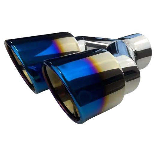 Dual 4 Y Piece Exhaust TIP Right Hand Titanium Blue Finish 3 Inlet product image