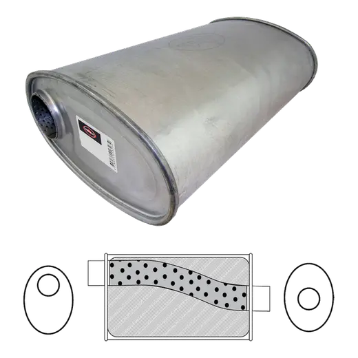 Redback Muffler 11" x 6" Oval, 18" Long, 2 1/4" Offset/Centre, Megaflo product image