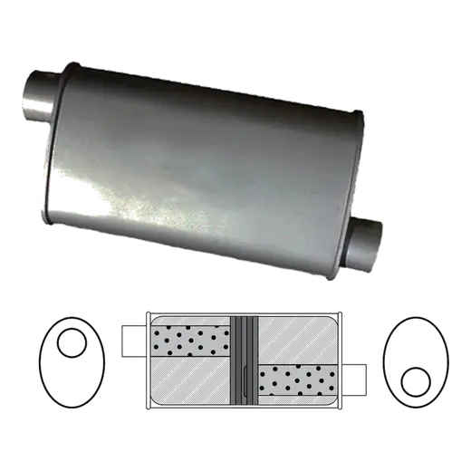 8" x 4" Oval, 16" Long, 2" Offset/Offset, Glass Packed - Baffled product image