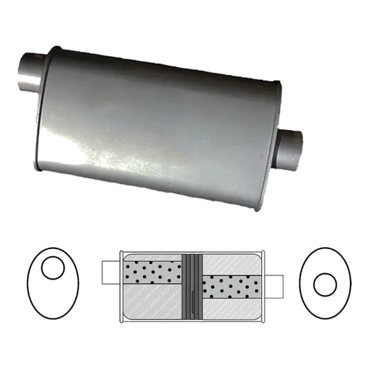 8" x 4" Oval, 14" Long, 2 1/2" Offset/Centre, Glass Packed - Baffled product image