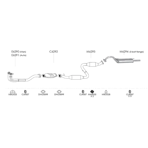 Unbranded Exhaust System for Hyundai Sonata (03/1989 - 02/1992) product image