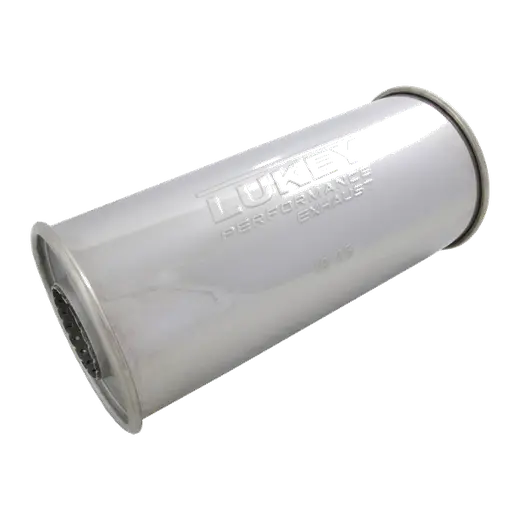 2.25" Inlet 5" Round 12" Long Megaflow Lukey Muffler 430 Stainless Ste product image