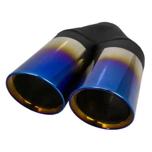 Y-Piece Dual 3" Titanium Blue Exhaust Tip Angle Cut Inline product image