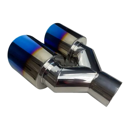Dual 3.5" Y Piece Exhaust Tip Left Hand Titanium Blue Finish product image