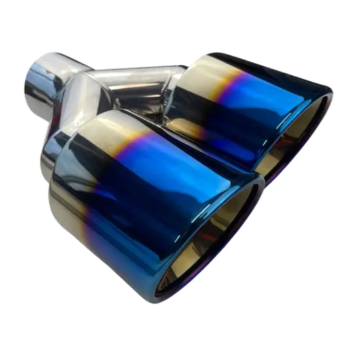 Dual 3.5" Y Piece Exhaust Tip Right Hand Titanium Blue Finish product image