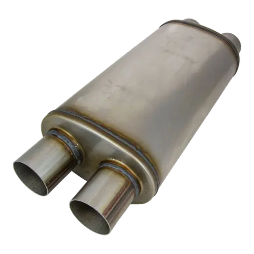Twin 2.5" Megaflow Muffler with internal X Pipe 409 Stainless Steel product image