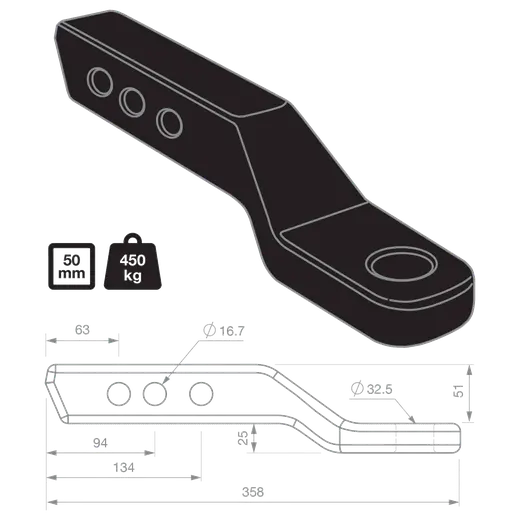 TAG 2 Drop Forged TOW Ball Mount 222MM Long 50MM Square Hitch product image