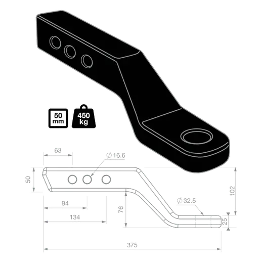 TAG 4" Drop Forged Tow Ball Mount - 241mm Long, 50mm Square Hitch product image